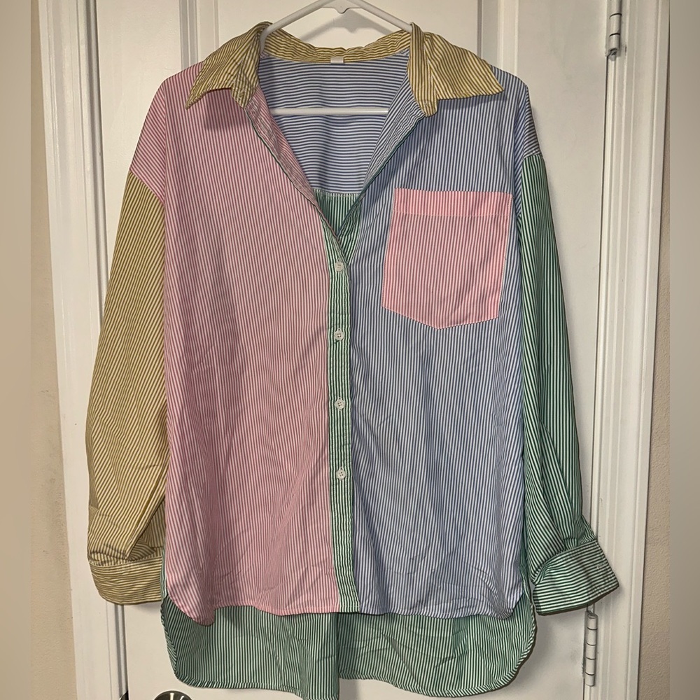 SHEIN Multicolor Striped Button-Up Blouse